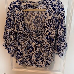Rachel Zoe Blue and Cream Floral Blouse